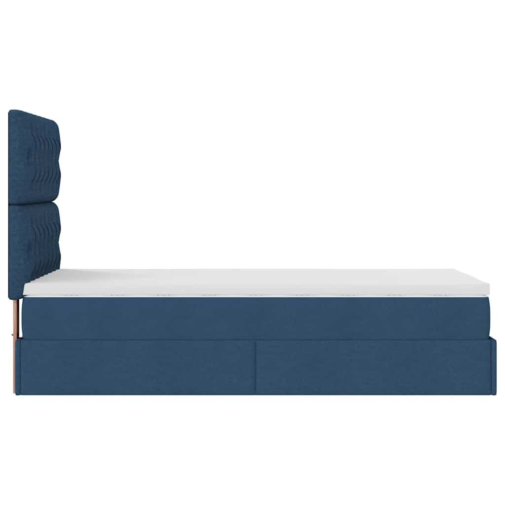 Pouf Letto con Materasso e LED Blu 100x200 cm in Tessuto