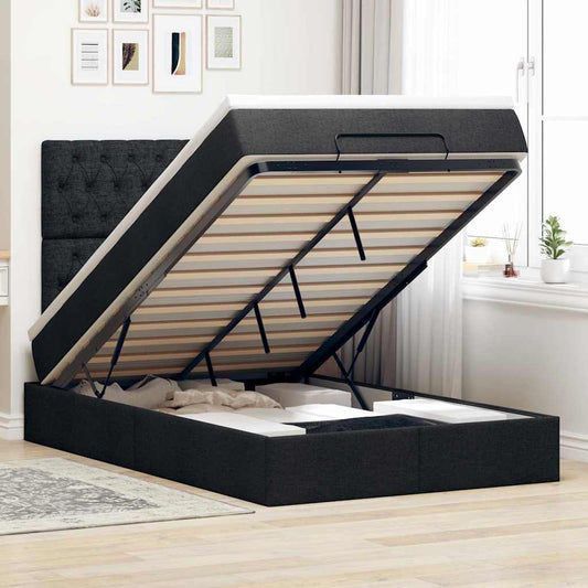 Struttura Letto Pouf con Materasso Nero 120x190 cm in Tessuto