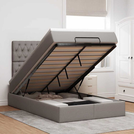 Struttura Letto Pouf con Materasso Tortora 120x190 cm Tessuto