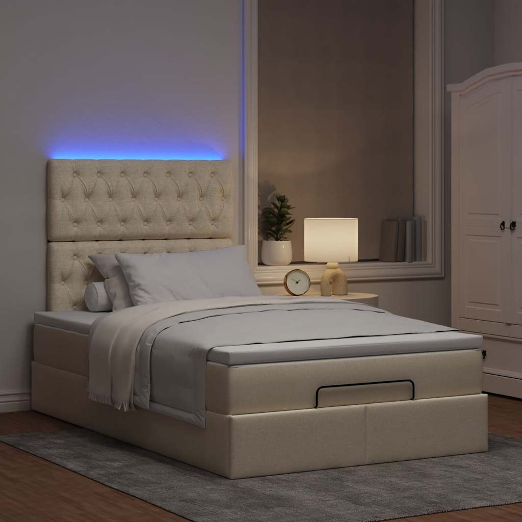 Struttura Letto Pouf con Materasso Crema 120x190 cm in Tessuto | homemem39
