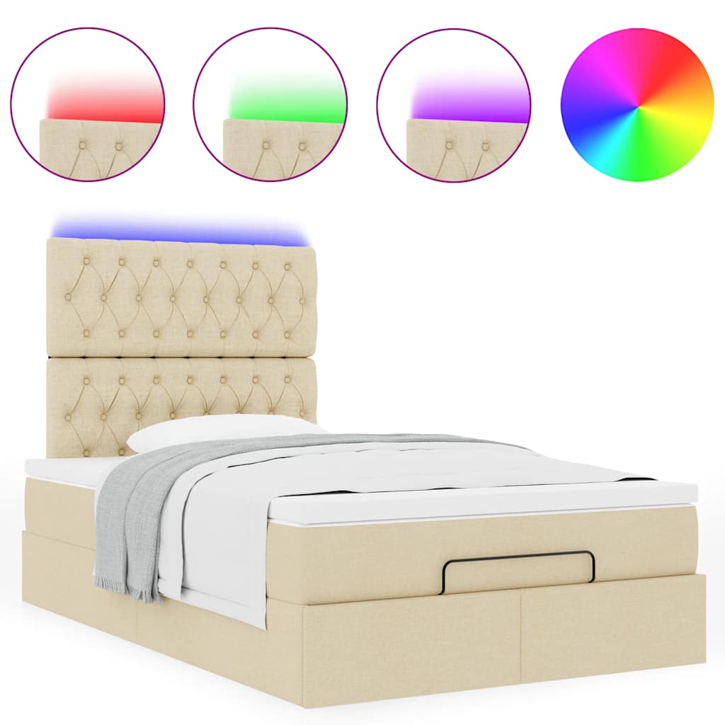 Struttura Letto Pouf con Materasso Crema 120x190 cm in Tessuto | homemem39