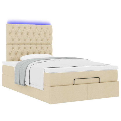 Struttura Letto Pouf con Materasso Crema 120x190 cm in Tessuto | homemem39