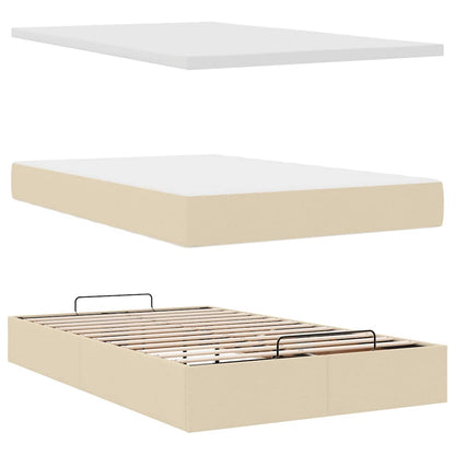 Struttura Letto Pouf con Materasso Crema 120x190 cm in Tessuto | homemem39
