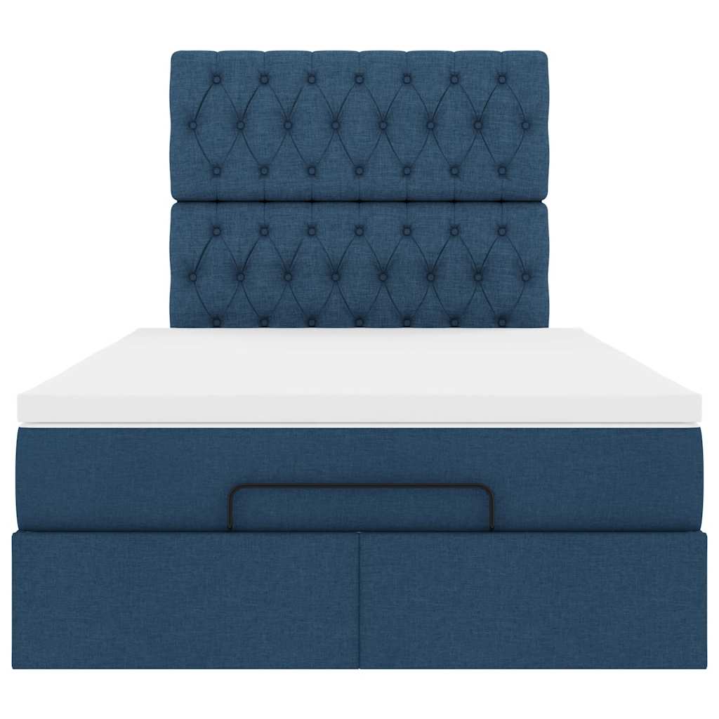 Struttura Letto Pouf con Materasso Blu 120x190 cm in Tessuto