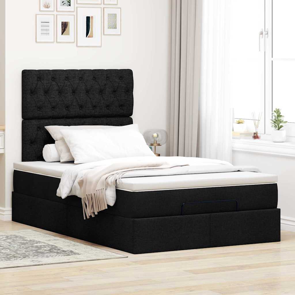 Struttura Letto Pouf con Materasso Nero 120x200 cm in Tessuto