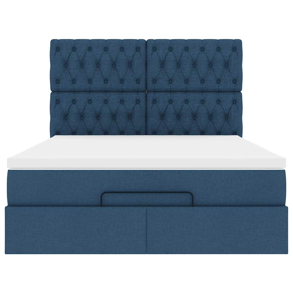 Struttura Letto Pouf con Materasso Blu 140x190 cm in Tessuto