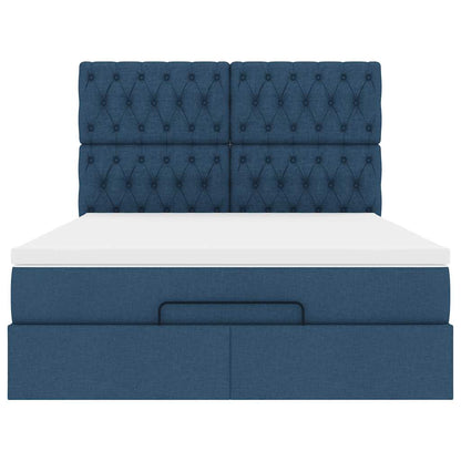 Struttura Letto Pouf con Materasso Blu 140x190 cm in Tessuto