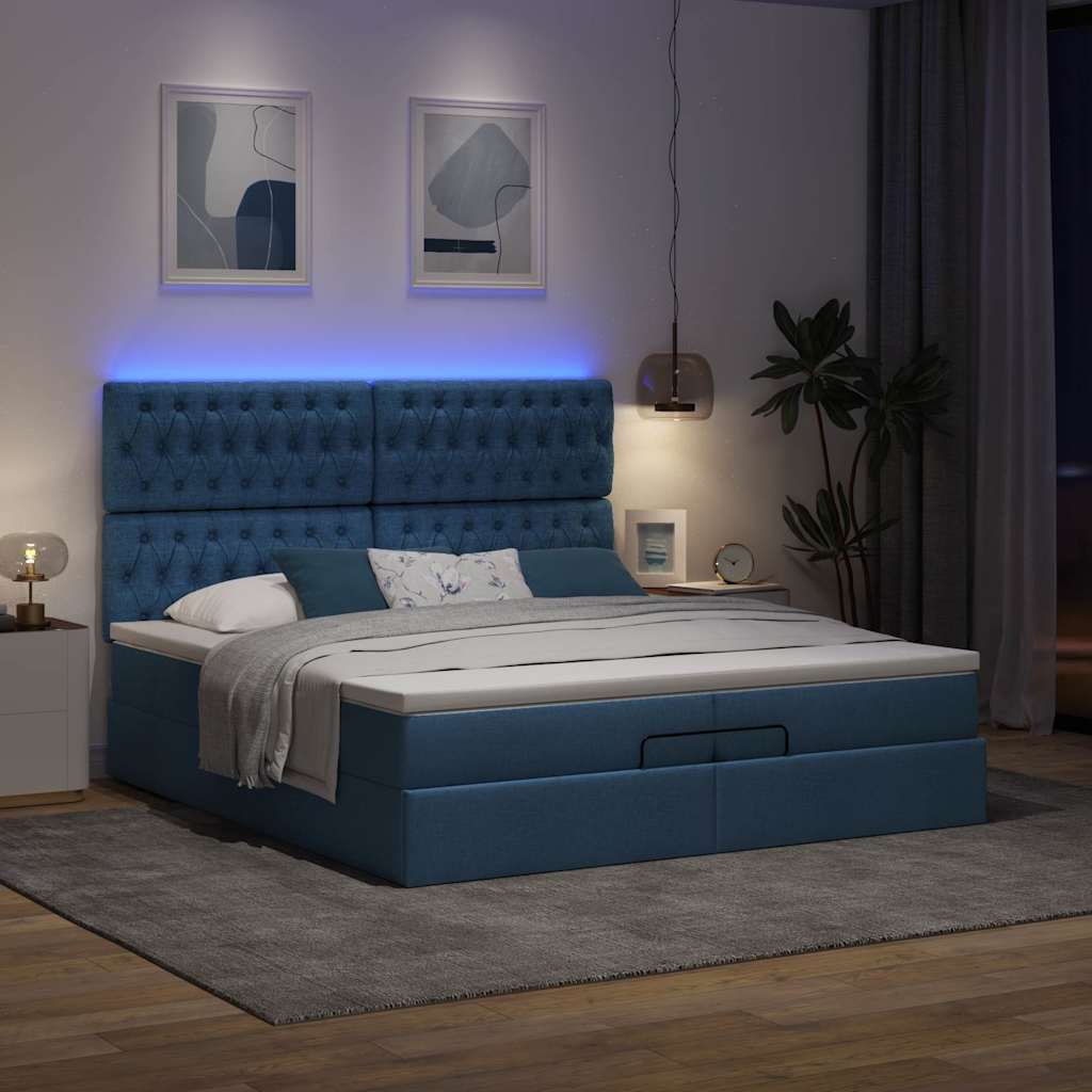 Struttura Letto Pouf con Materassi Blu 200x200 cm in Tessuto