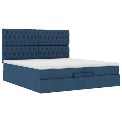 Struttura Letto Pouf con Materassi Blu 200x200 cm in Tessuto