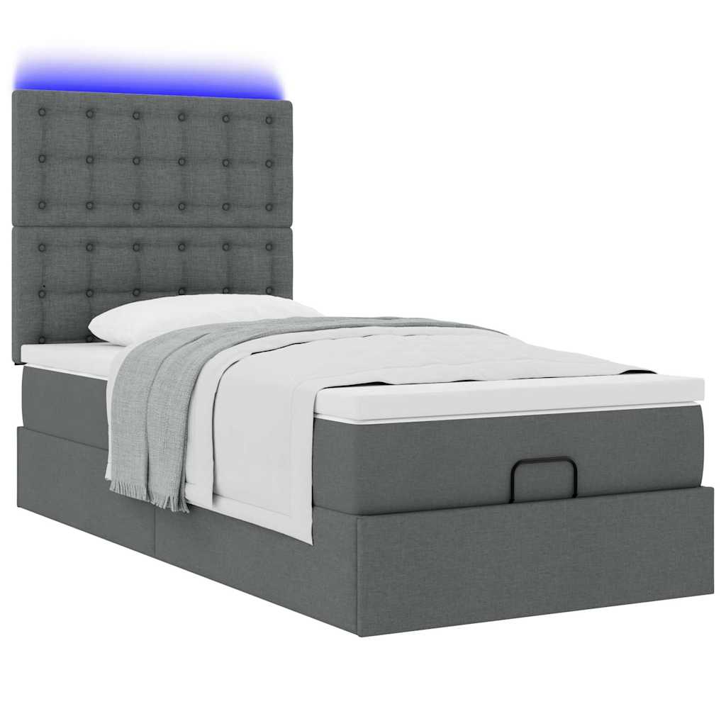 Pouf Letto con Materasso e LED Grigio Scuro 80x200cm in Tessuto | homemem39