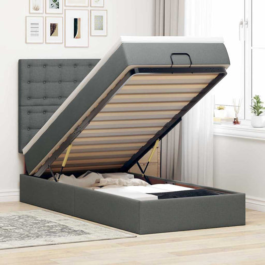 Pouf Letto con Materasso e LED Grigio Scuro 80x200cm in Tessuto