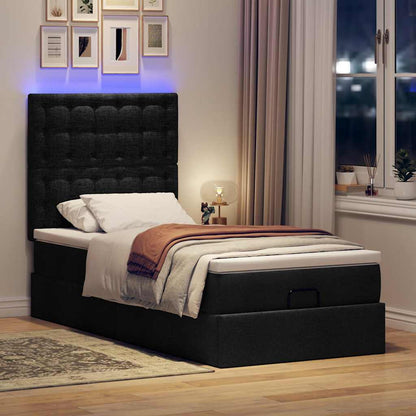 Pouf Letto con Materasso e LED Nero 80x200cm in Tessuto | homemem39