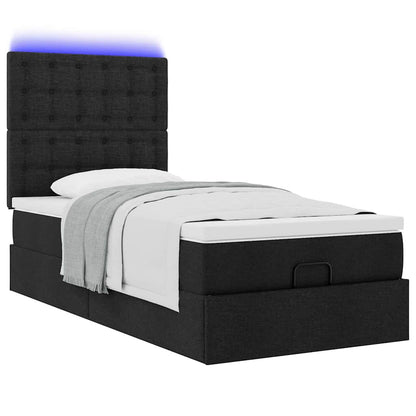 Pouf Letto con Materasso e LED Nero 80x200cm in Tessuto | homemem39