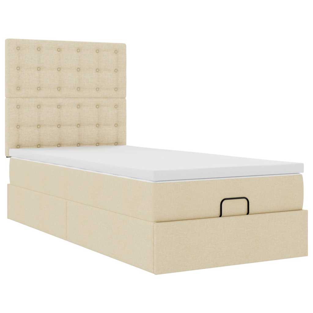Struttura Letto Pouf con Materasso Crema 80x200 cm in Tessuto