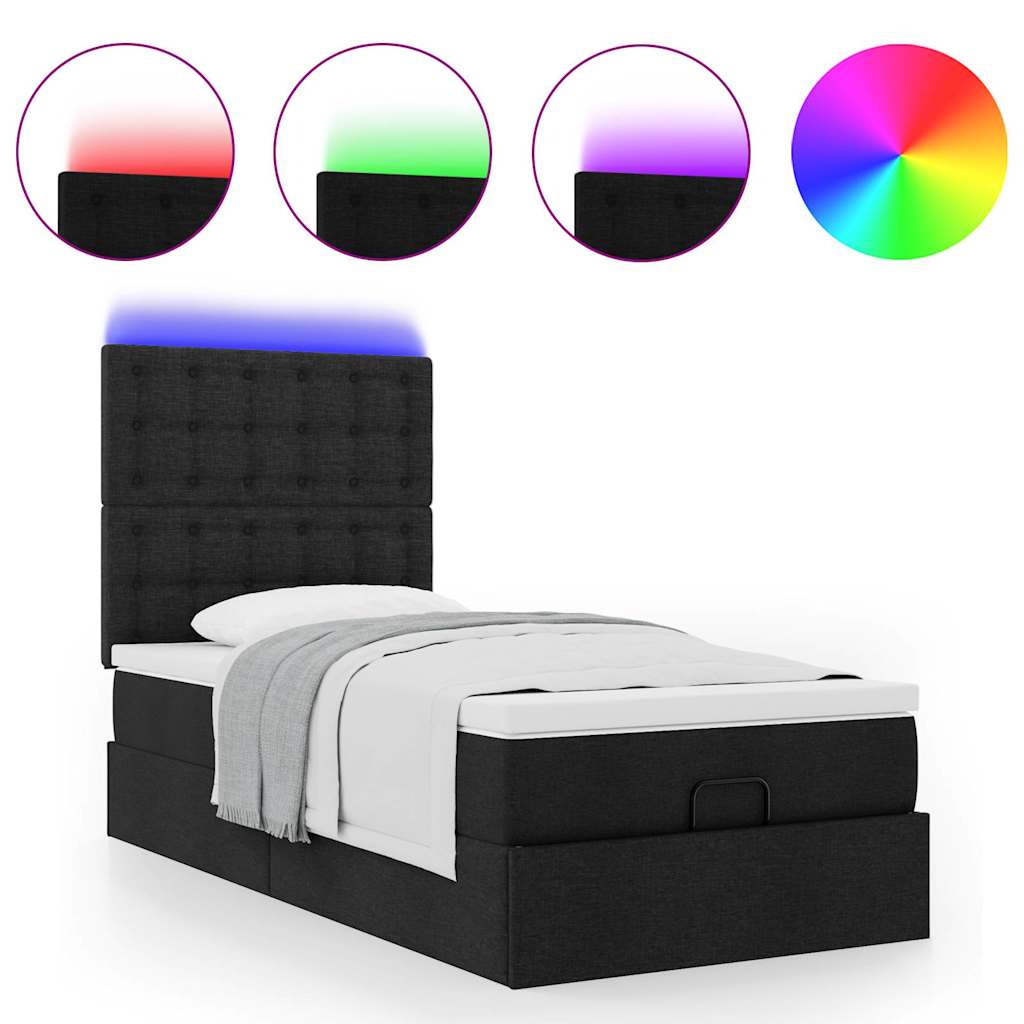 Struttura Letto Pouf con Materasso Nero 90x190 cm in Tessuto | homemem39