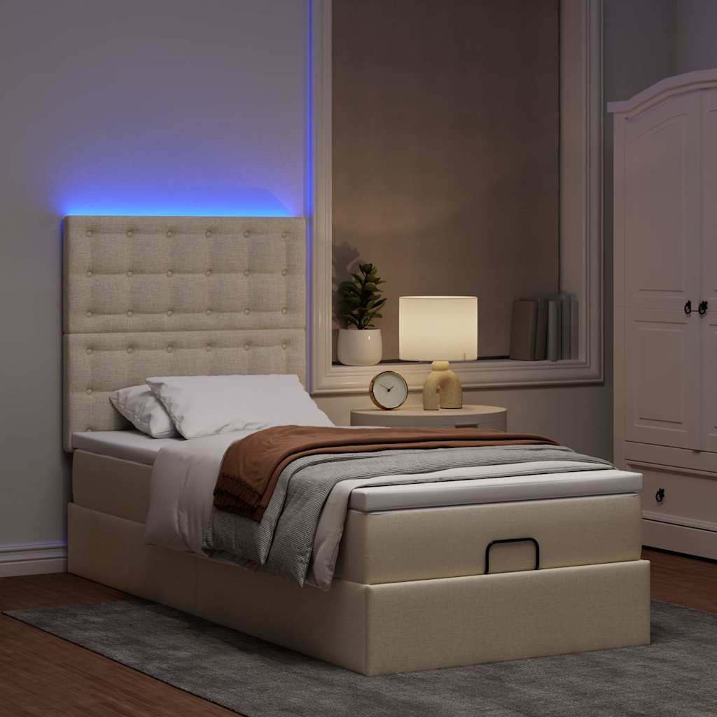 Struttura Letto Pouf con Materasso Crema 90x190 cm in Tessuto | homemem39