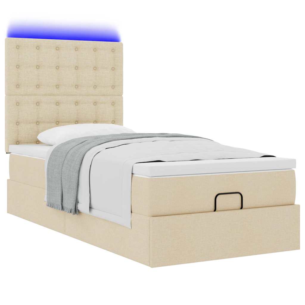 Struttura Letto Pouf con Materasso Crema 90x190 cm in Tessuto | homemem39