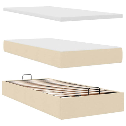 Struttura Letto Pouf con Materasso Crema 90x190 cm in Tessuto | homemem39