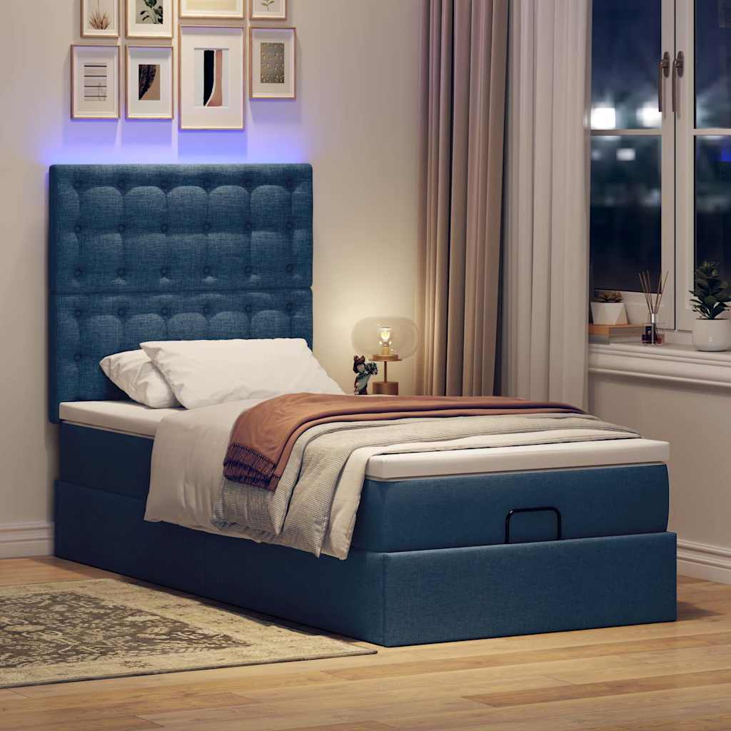 Struttura Letto Pouf con Materasso Blu 90x190 cm in Tessuto | homemem39