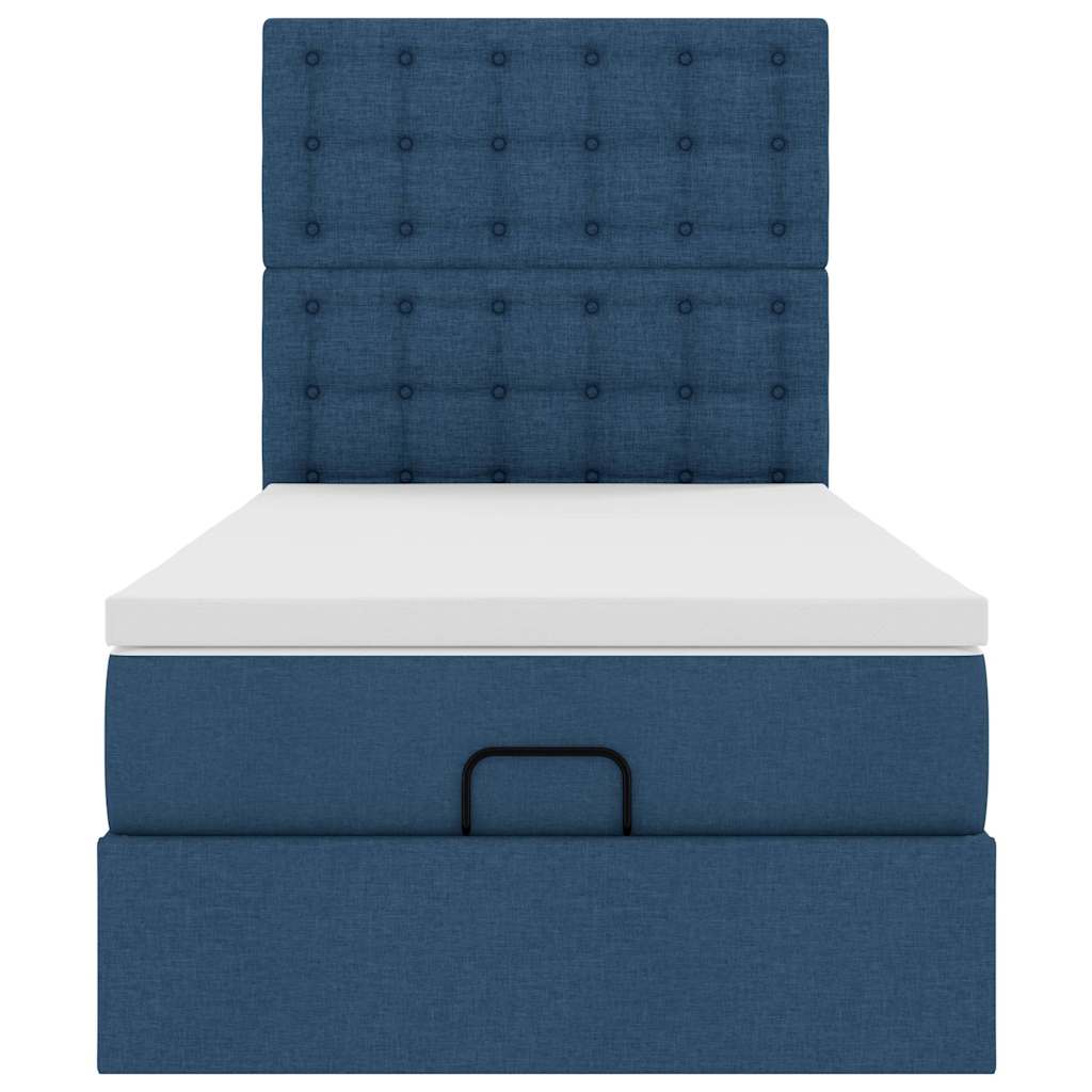 Struttura Letto Pouf con Materasso Blu 90x190 cm in Tessuto | homemem39