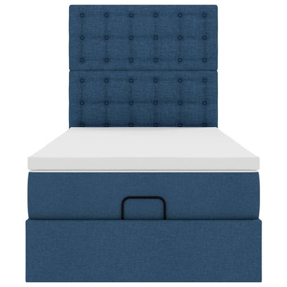 Struttura Letto Pouf con Materasso Blu 90x190 cm in Tessuto | homemem39