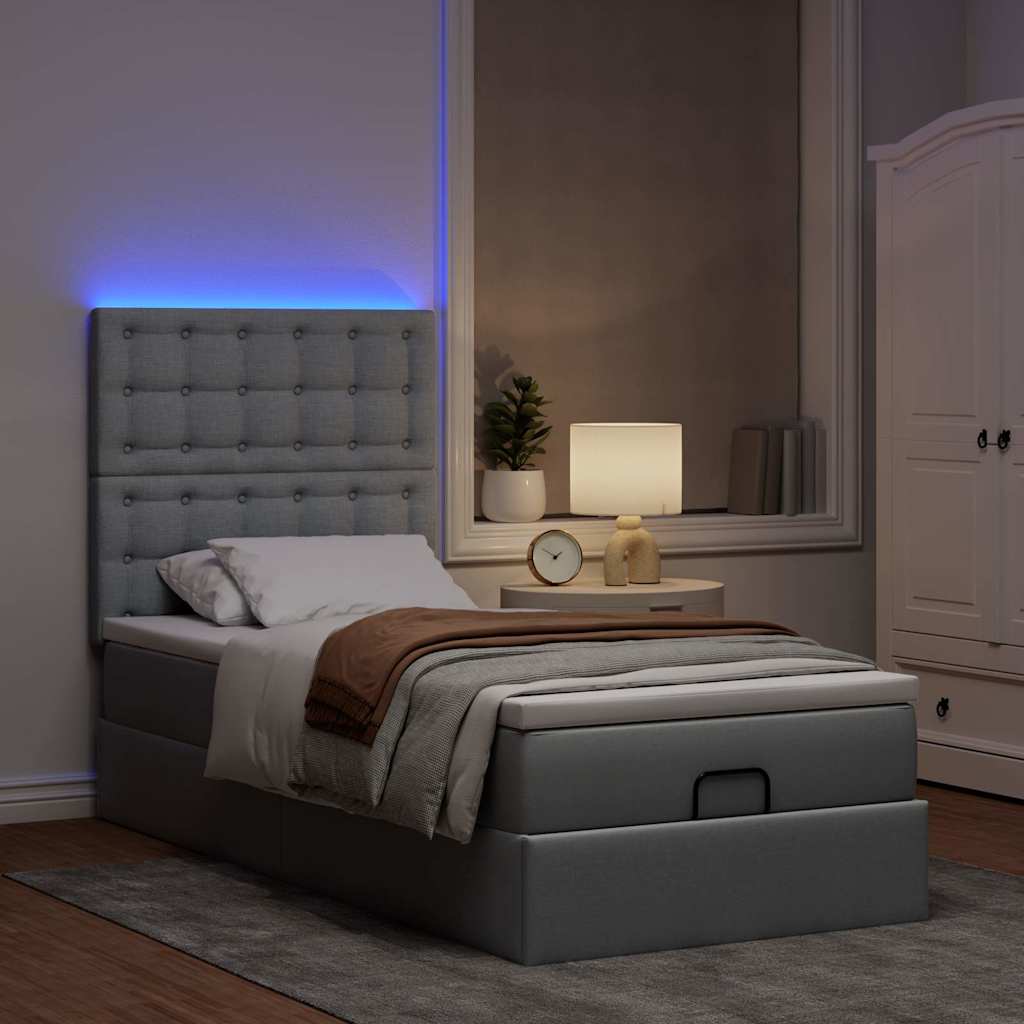 Pouf Letto con Materasso e LED Grigio Chiaro 90x200 cm Tessuto - homemem39
