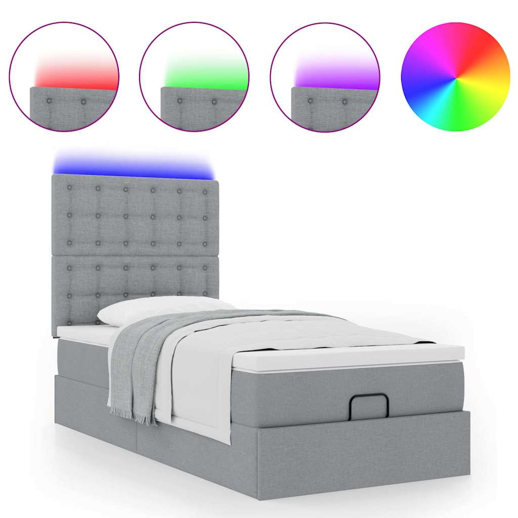 Pouf Letto con Materasso e LED Grigio Chiaro 90x200 cm Tessuto - homemem39