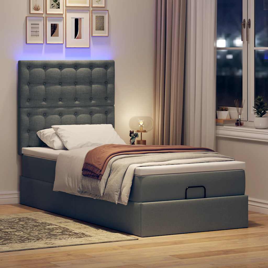 Pouf Letto con Materasso e LED Grigio Scuro 90x200 cm Tessuto - homemem39