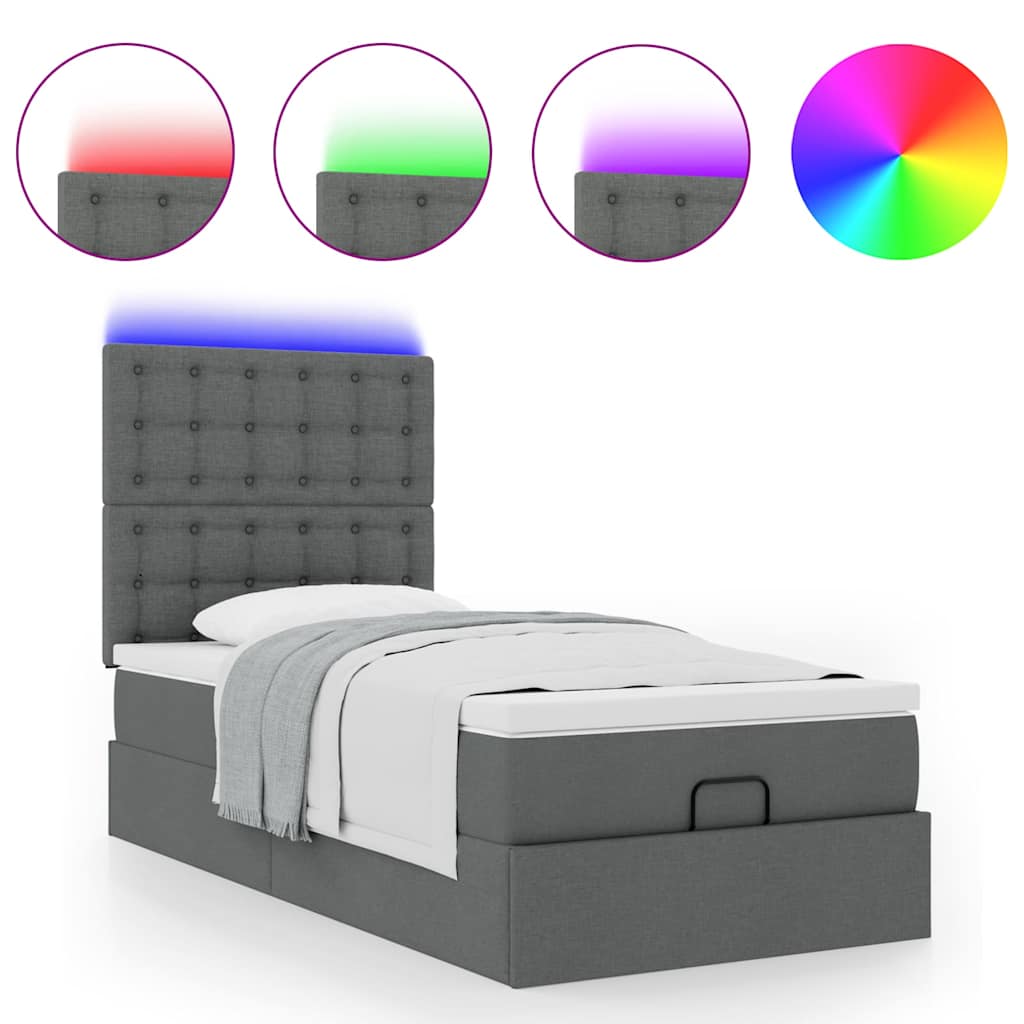 Pouf Letto con Materasso e LED Grigio Scuro 90x200 cm Tessuto - homemem39