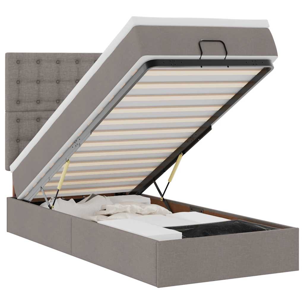 Pouf Letto con Materasso e LED Tortora 90x200 cm in Tessuto