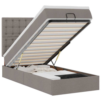 Pouf Letto con Materasso e LED Tortora 90x200 cm in Tessuto