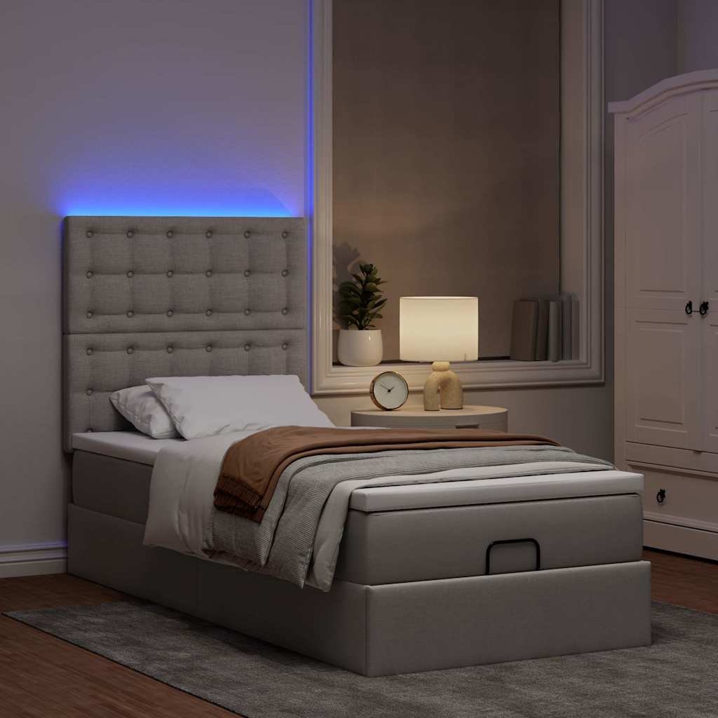 Pouf Letto con Materasso e LED Tortora 90x200 cm in Tessuto