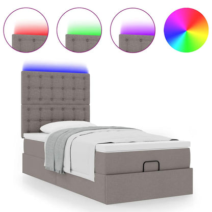 Pouf Letto con Materasso e LED Tortora 90x200 cm in Tessuto