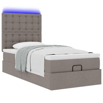 Pouf Letto con Materasso e LED Tortora 90x200 cm in Tessuto