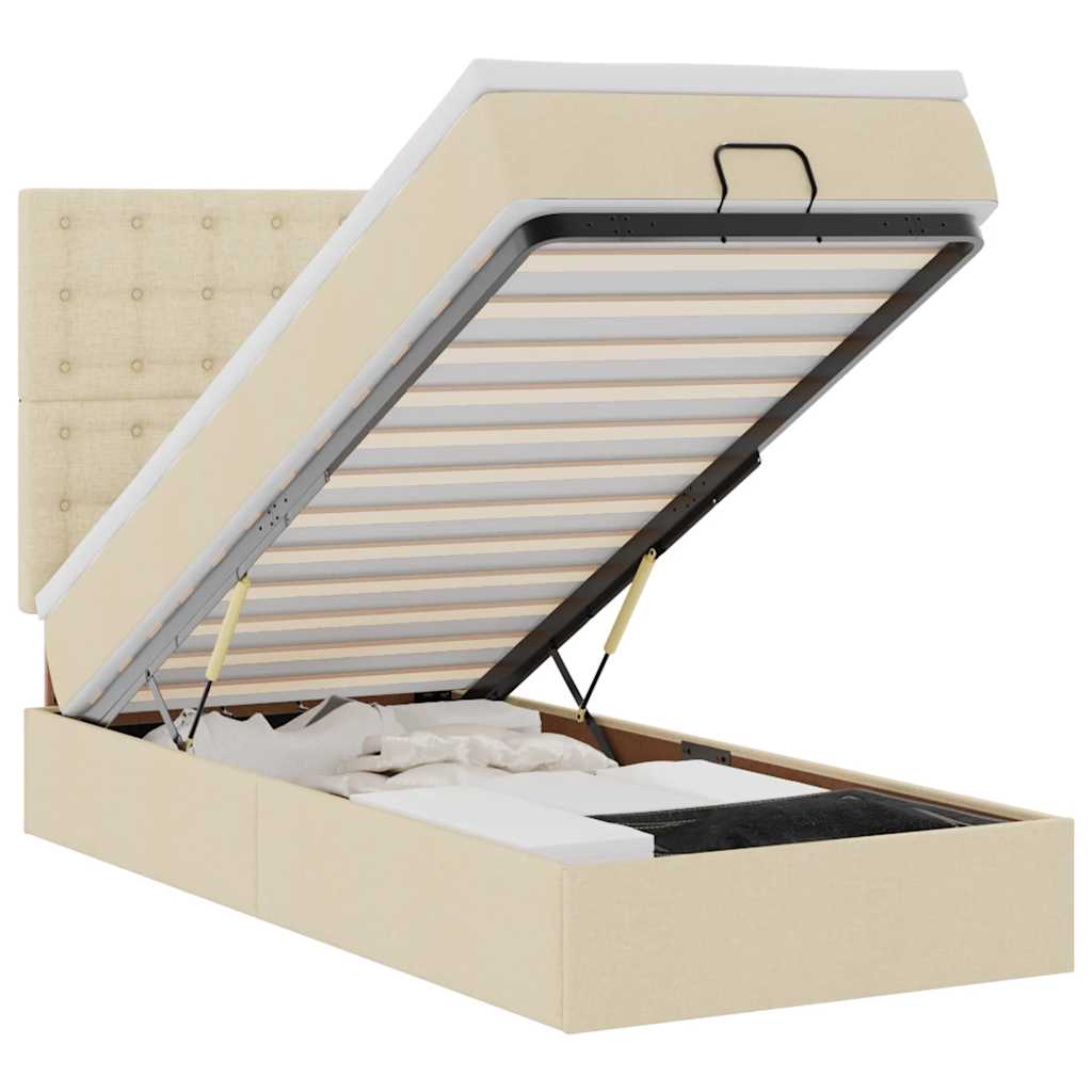 Pouf Letto con Materasso e LED Crema 90x200 cm in Tessuto | homemem39