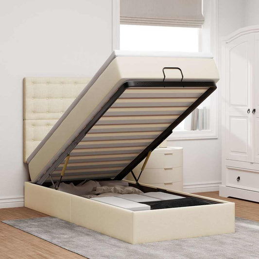 Pouf Letto con Materasso e LED Crema 90x200 cm in Tessuto | homemem39