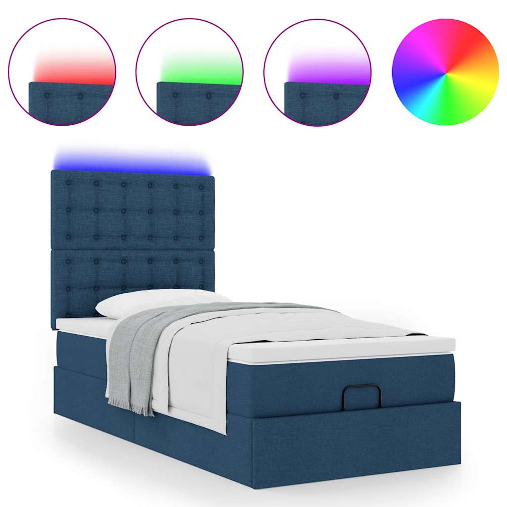 Pouf Letto con Materasso e LED Blu 100x200 cm in Tessuto | homemem39