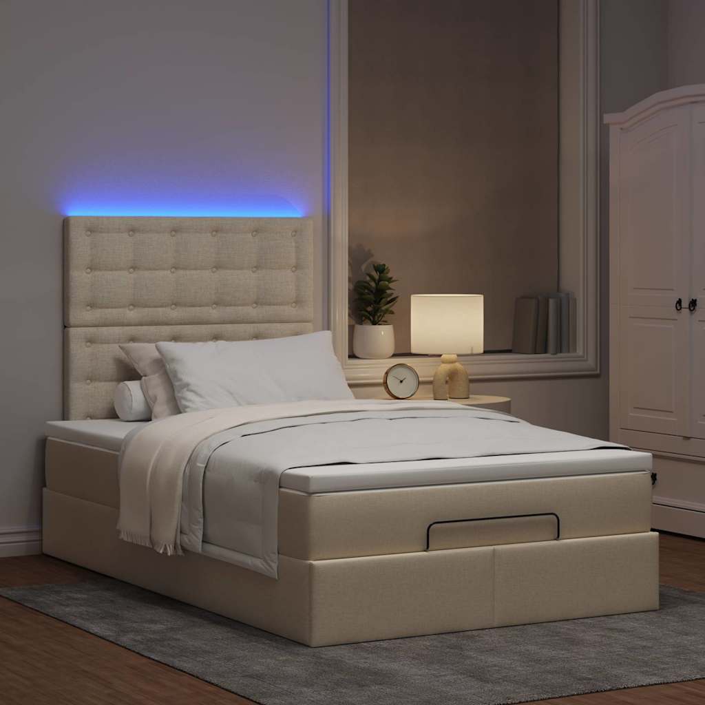 Struttura Letto Pouf con Materasso Crema 120x190 cm in Tessuto | homemem39