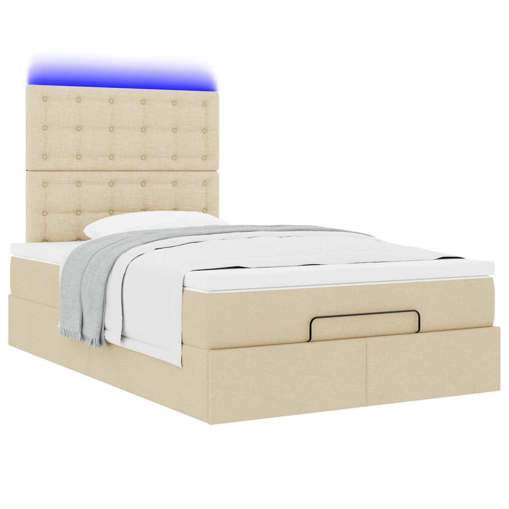 Struttura Letto Pouf con Materasso Crema 120x190 cm in Tessuto | homemem39