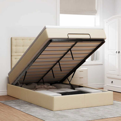 Struttura Letto Pouf con Materasso Crema 120x190 cm in Tessuto | homemem39