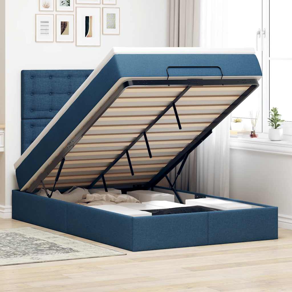 Struttura Letto Pouf con Materasso Blu 120x190 cm in Tessuto