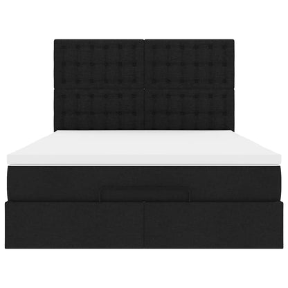 Struttura Letto Pouf con Materasso Nero 140x200 cm in Tessuto