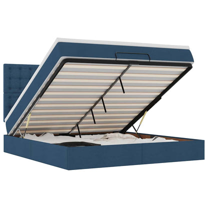 Struttura Letto Pouf con Materasso Blu 180x200cm in Tessuto