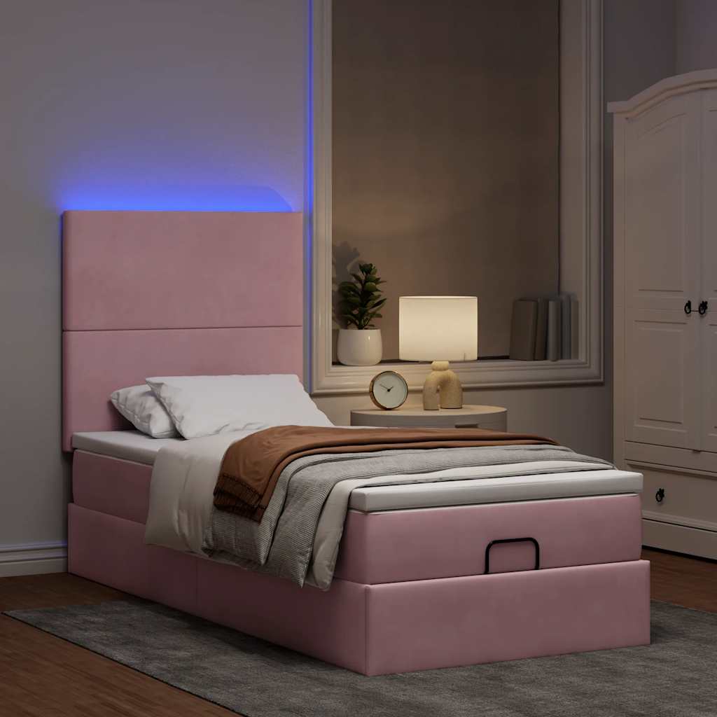 Struttura Letto Pouf con Materassi Rosa 80x200 cm Velluto | homemem39