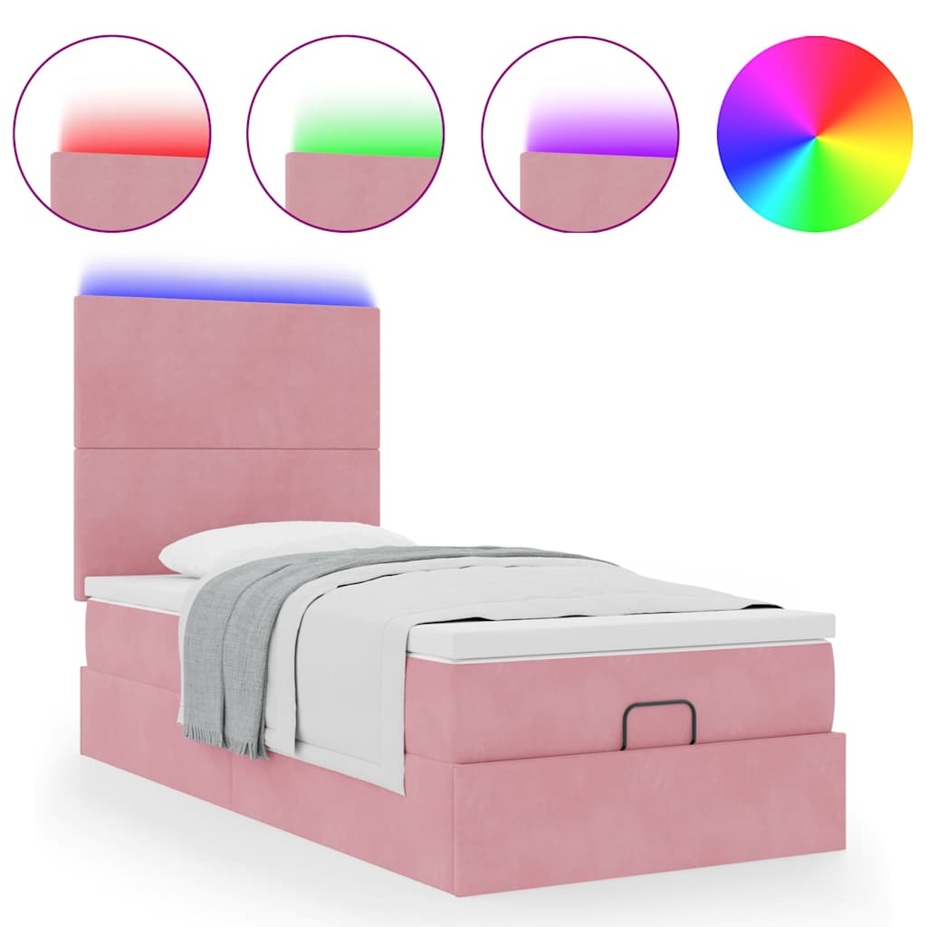 Struttura Letto Pouf con Materassi Rosa 80x200 cm Velluto | homemem39