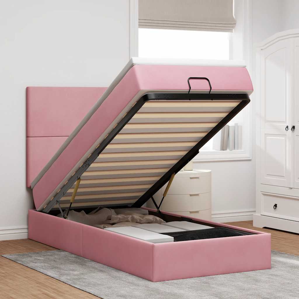 Struttura Letto Pouf con Materassi Rosa 80x200 cm Velluto | homemem39