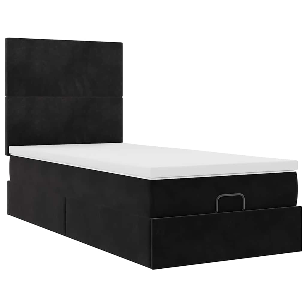 Struttura Letto Pouf con Materassi Nero 90x190 cm in Velluto | homemem39