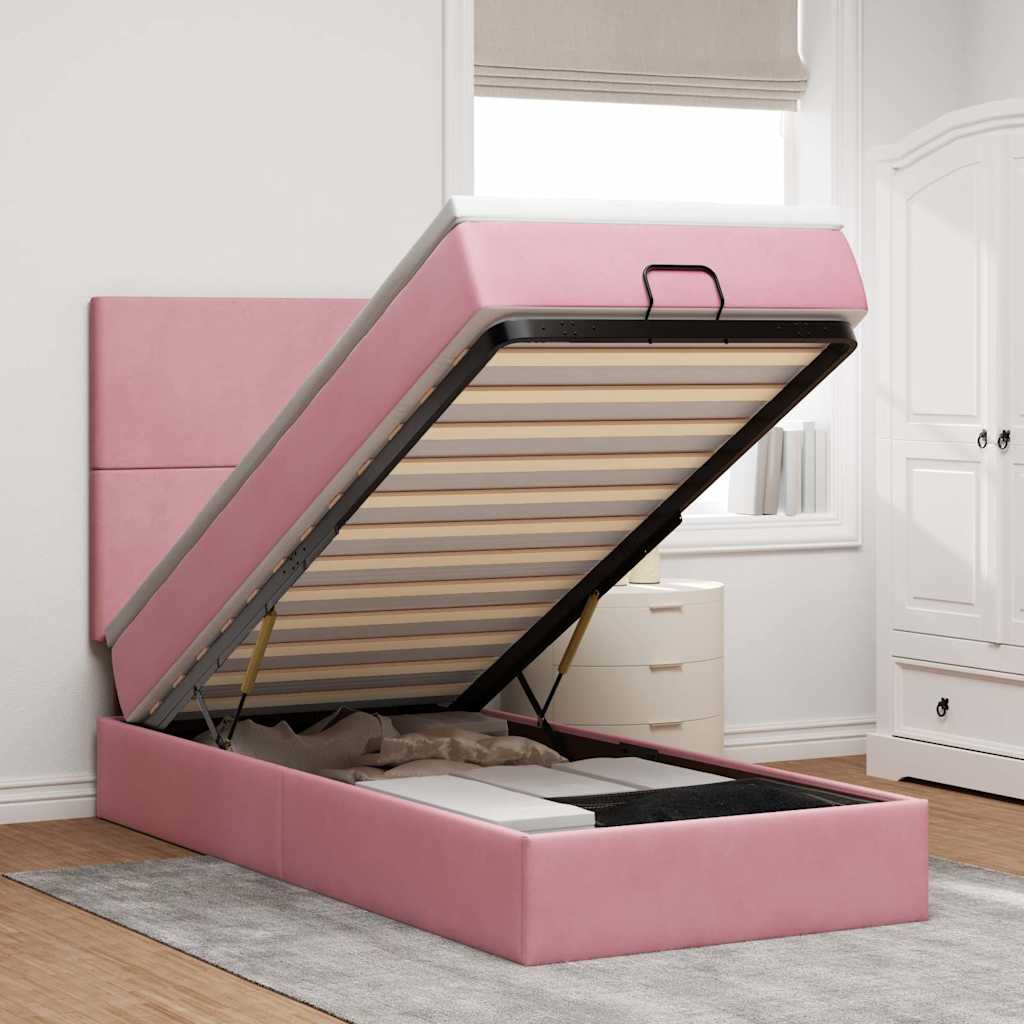 Struttura Letto Pouf con Materassi Rosa 90x200 cm in Velluto | homemem39