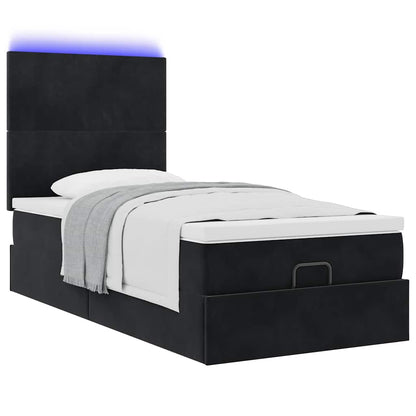 Struttura Letto Pouf con Materassi Nero 100x200 cm Velluto