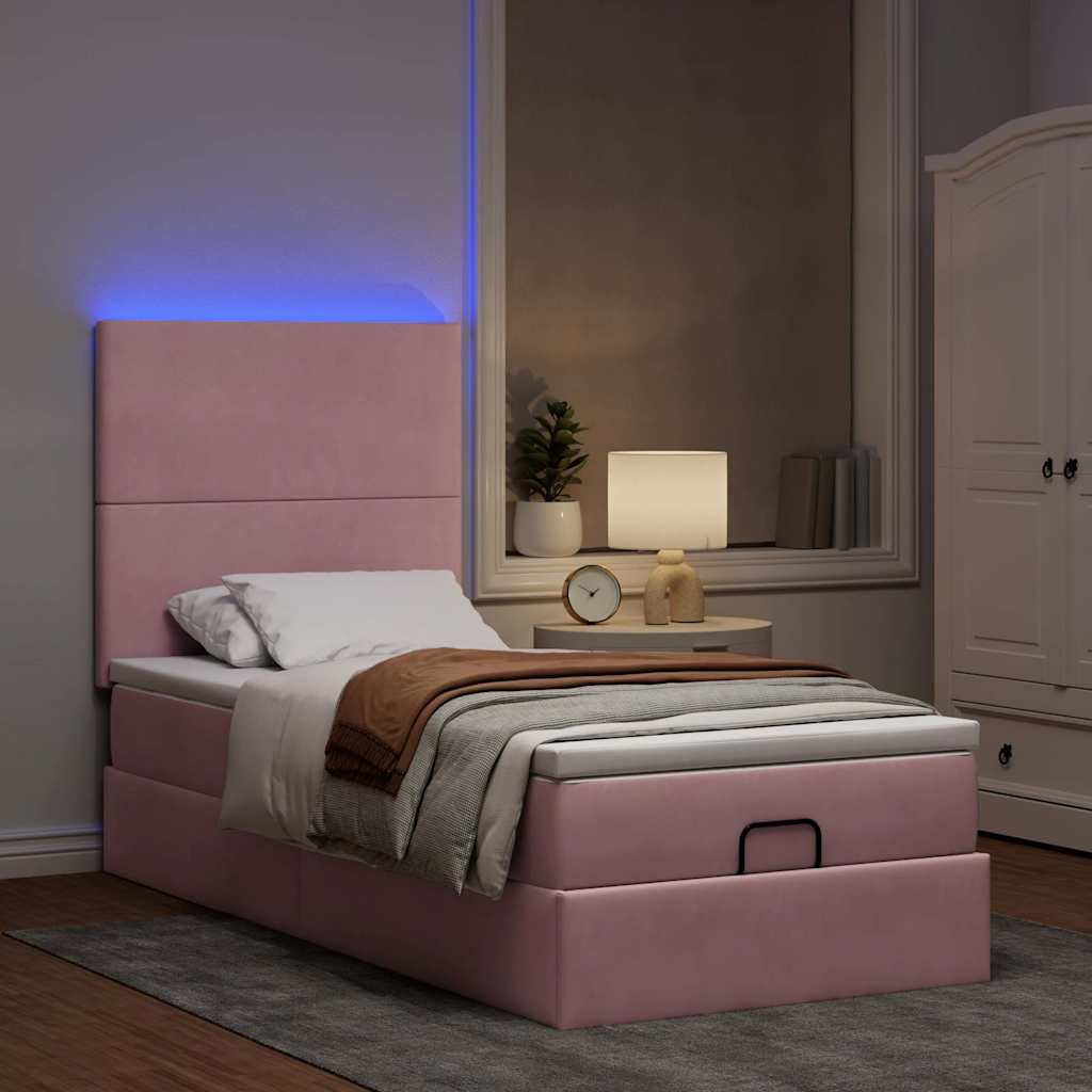 Struttura Letto Pouf con Materassi Rosa 100x200 cm Velluto - homemem39